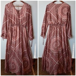 Belle+sky boho dress pink and brown size medium